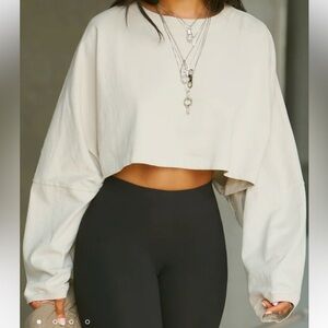 Joah Brown Cream Long Sleeve Crop Top